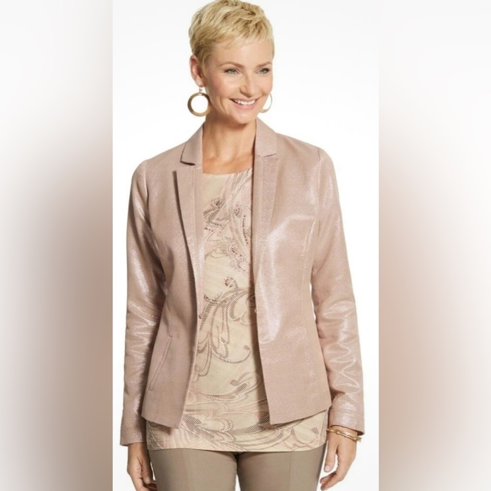 Chico's Shimmering Blazer in Antique Blush Pink Sz 4